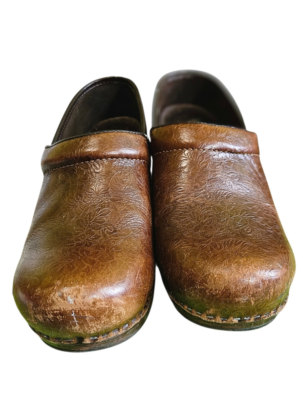 Dansko XP Clogs Women's 39 US 8.5-9 Brown Floral Tooled Slip Resistant Work